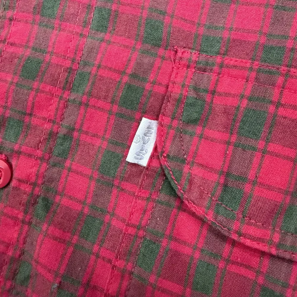 Vintage Levi’s Silver Label Tab Plaid Button Up Shirt Medium Red Gray M Utility